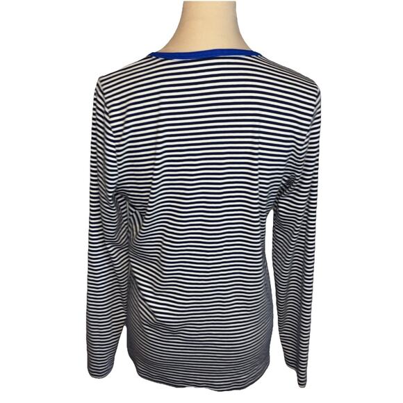 Lands' End Nautical Navy White Stripe Long Sleeve Womens Shirt Lg Coastal Preppy - Picture 2 of 8